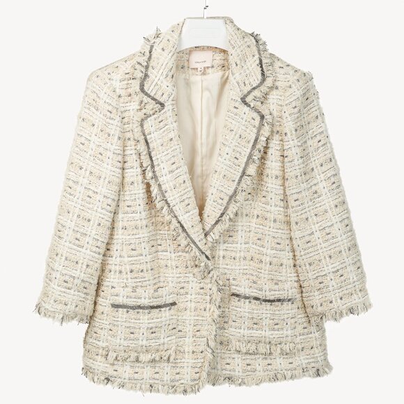 Cinq a Sept Maddie Ivory Metallic Beaded Tweed Blazer - Picture 2 of 12